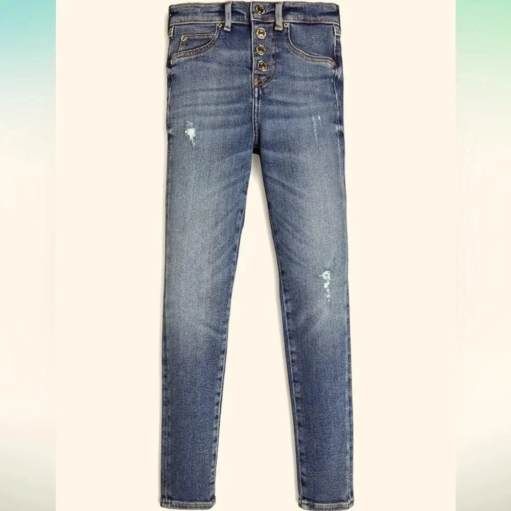 Guess big girls button up front skinny jeans hi waist stretch denim size 7 NWOT